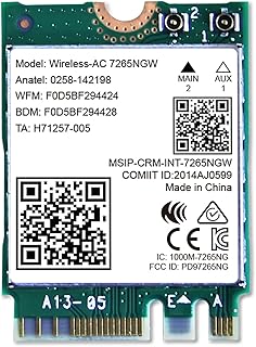 Wireless-AC 7265NGW NGFF M2 Interface WiFi Adapter with Bluetooth 4.2, Intel Wireless-AC 7265NGW, Wireless-AC 1200Mbps (2.4GHz 300Mbps & 5GHz 867Mbps) WiFi Network Card (Wireless-AC 7265NGW)