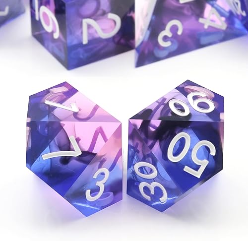 PJOY DND - Juego de dados de resina con bordes afilados, 7 piezas de dados poliédricos D&D con funda de dados para juegos de rol como Calabozos y