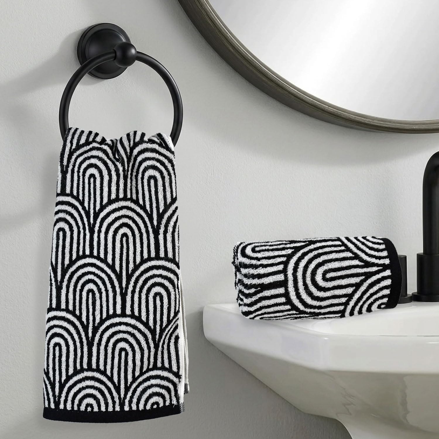 Jacquotha Black Hand Towels for Bathroom, Soft Cotton for Drying Hands