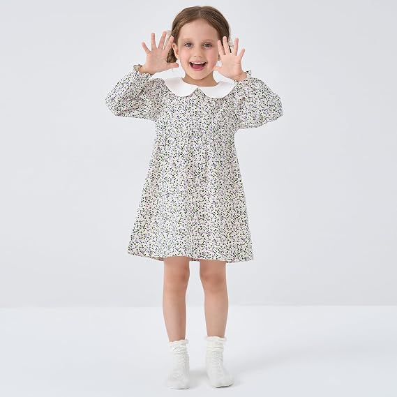 pureborn Baby Toddler Girl Dress Short and Long Sleeve Cotton Playwear Dresses 0-5T