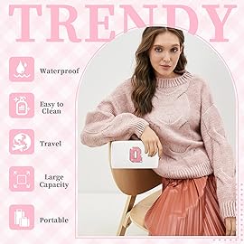 Small Initial Patch Makeup Bag Personalized Gifts Make Up Bag,White Cute PU Leather Glitter Letter Cosmetic Bag with Zipper,Trendy Portable Travel Toiletry Pouch,Preppy Stuff for Teen Girls Women Q