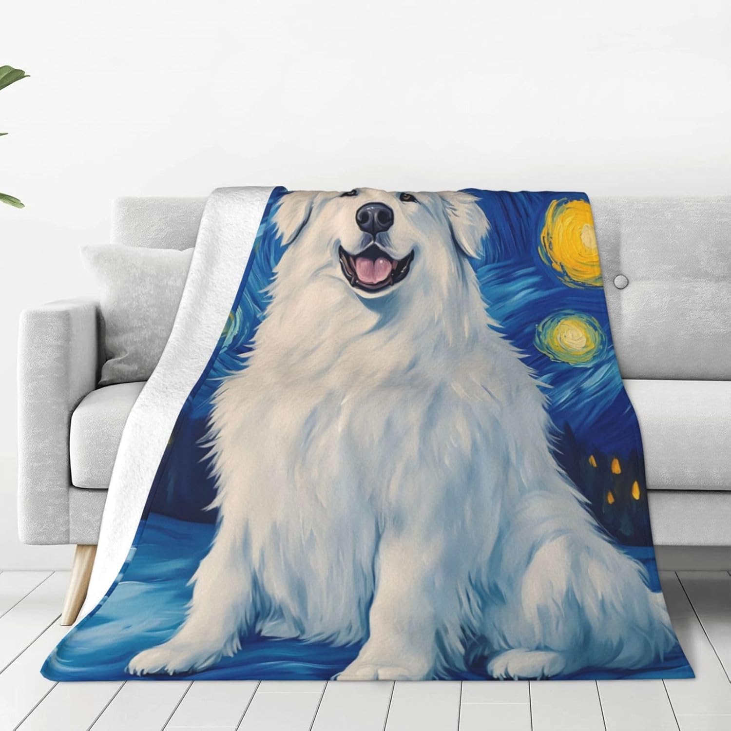Great Pyrenees Blanket for Great Pyrenees Lovers, Puppy Gifts for Adults Kids Women Men, Flannel Throw Blankets for Bed Living Room Couch Traveling Camping, Soft Warm Plush Dog Decor 50x40in