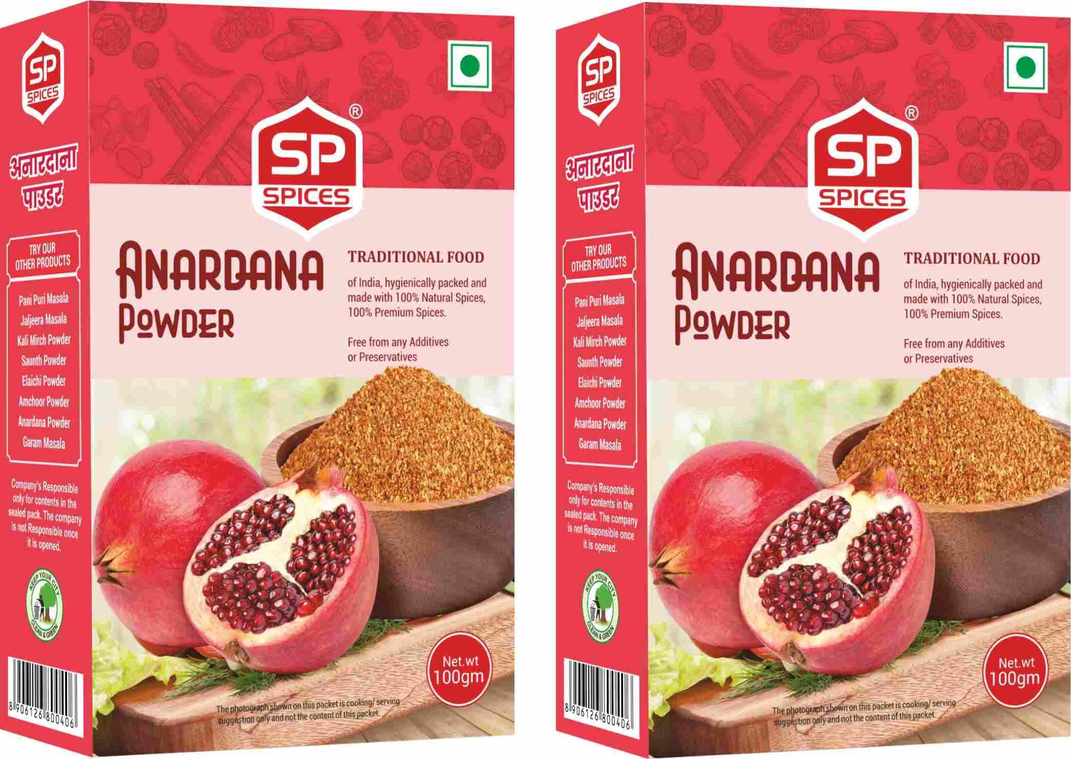 SP SPICES Anardana Powder (2 X 100g) - Pure, Fresh, Organic Dried Pomegranate Seed - Perfect For Chhole, Dal Tadka & More