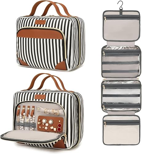 Neceser colgante de viaje para mujer, compartimento organizador de joyas, bolsa de cosméticos con gancho para colgar accesorios, champú, recipiente
