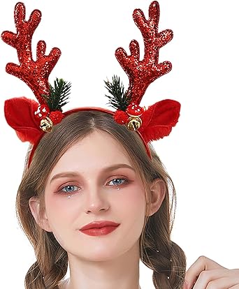 Acenail Christmas Headband Xmas Deer Ears Headbands Reindeer Antlers Hairbands Halloween Holiday Hair Accessories for Women