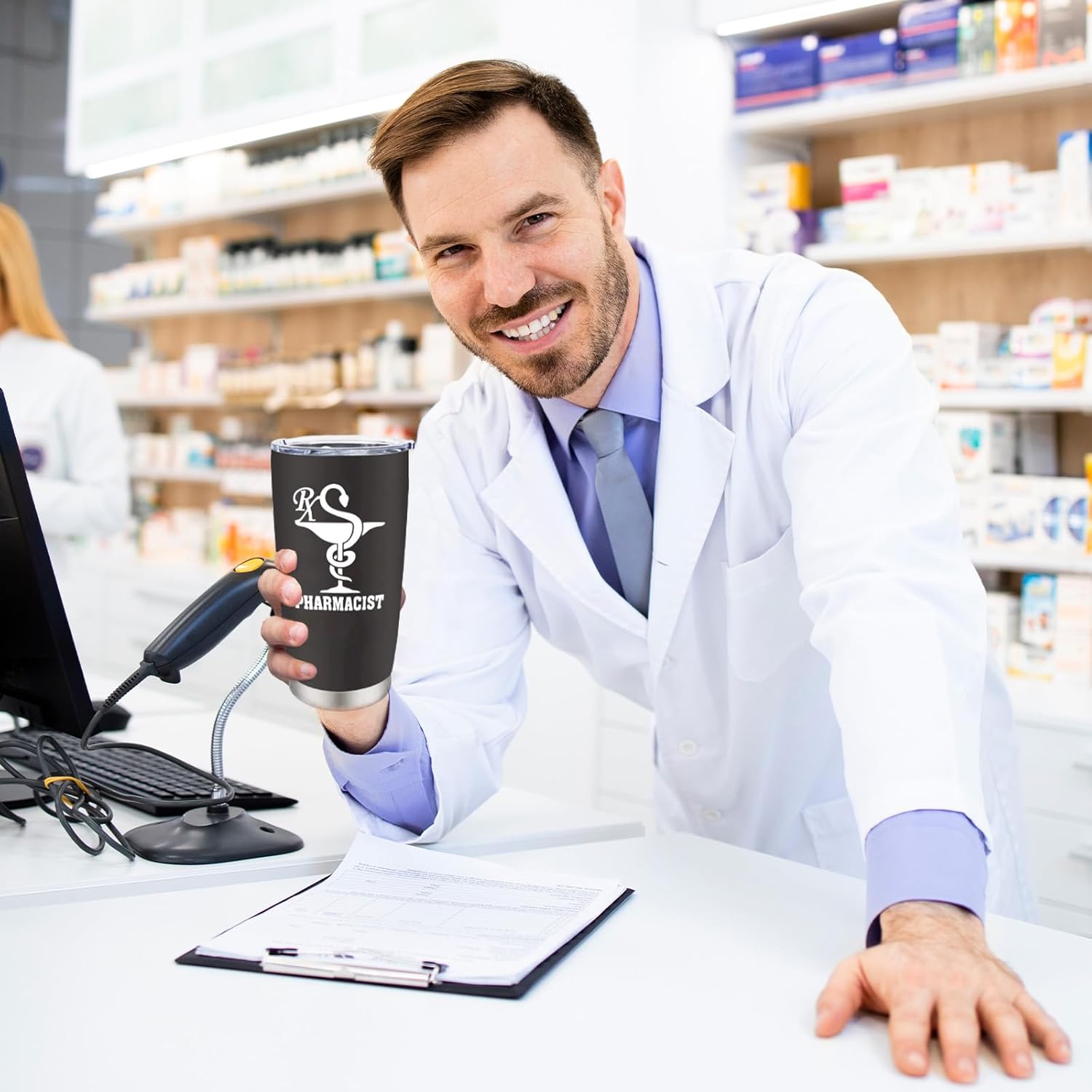 Pharmacist Gifts - Appreciation Gift for Pharmacists - Funny Pharmacist Gift Ideas - Birthday Gifts for Pharmacists, 20 oz Stainless Steel Tumbler With Lid & Straw - Image 4