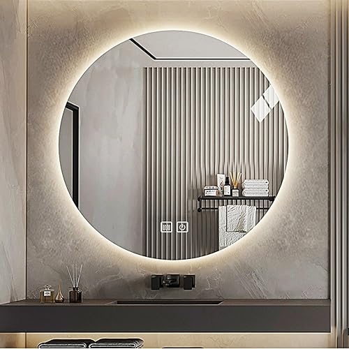 DELURA Espejo de baño con luces LED circular, retroiluminado, espejo iluminado montado en la pared, antiniebla, 3 colores cambiantes, IP44,