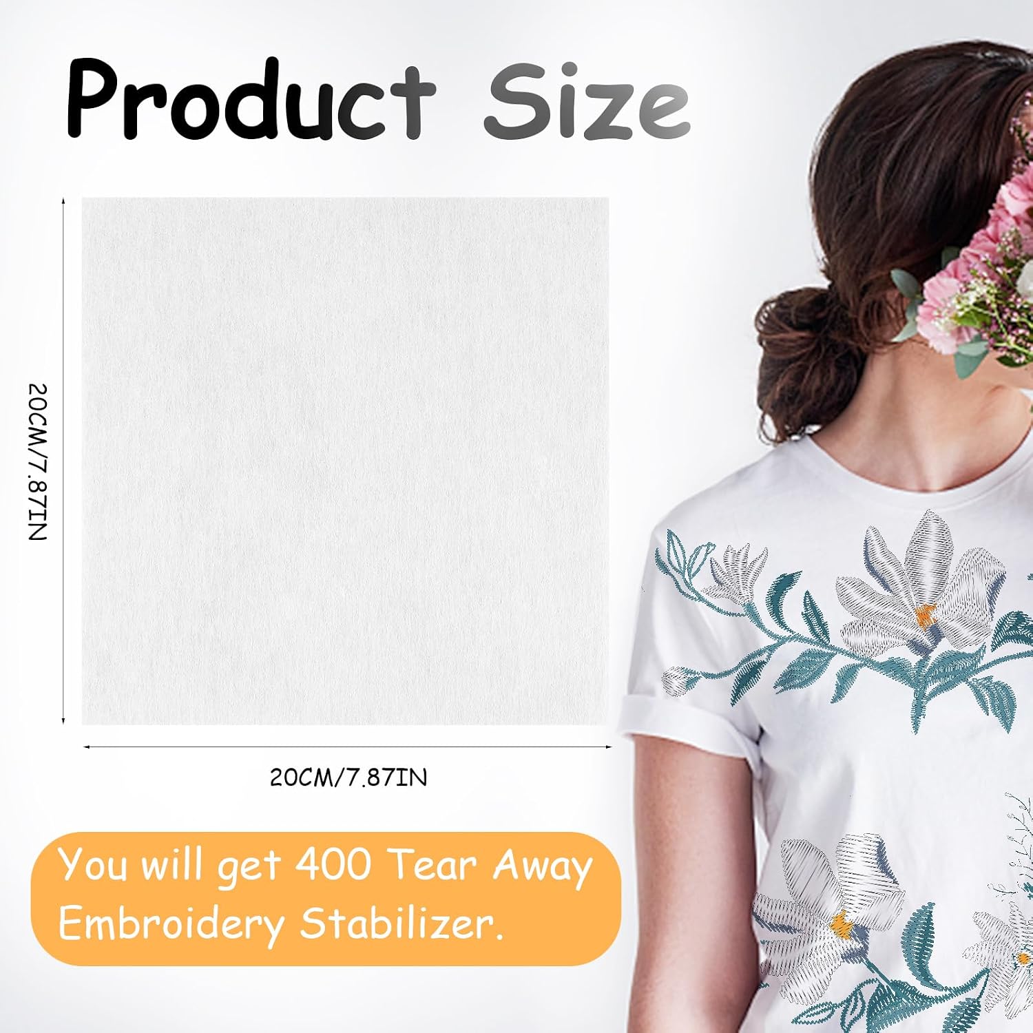 400 Pcs Tear Away Embroidery Stabilizer 8x8 Inch Embroidery Backing 2.5 oz Tearaway Stabilizers for Embroidery Fit 4x4 Hoops Fabric Embroidery Precut Sheets for Machine Embroidery and Hand Sewing
