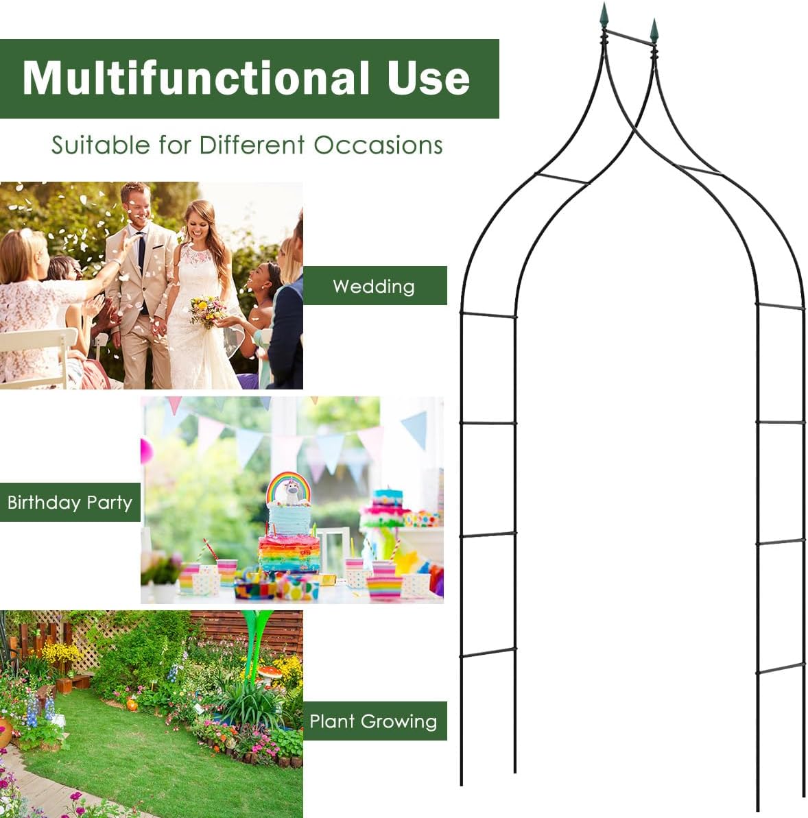 S AFSTAR 9.5 Ft Metal Arch, Outdoor Garden Arch for Various Climbing Plant Flower, Wedding Backdrop Stand Archway Arbor for Wedding Garden Party Ceremony Decoration, Easy-to-Assemble (1)