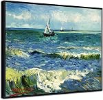 Wieco Art Seascape at Saintes Maries by Vincent Van Gogh Oil Paintings Reproduction Modern Giclee Canvas Prints Sea Ocean Pictures on Canvas Wall Art for Living Room Bedroom Home Office Decorations
