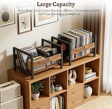Vinyl Record Storage Crate, LP Vinyl Record Holder with Divider