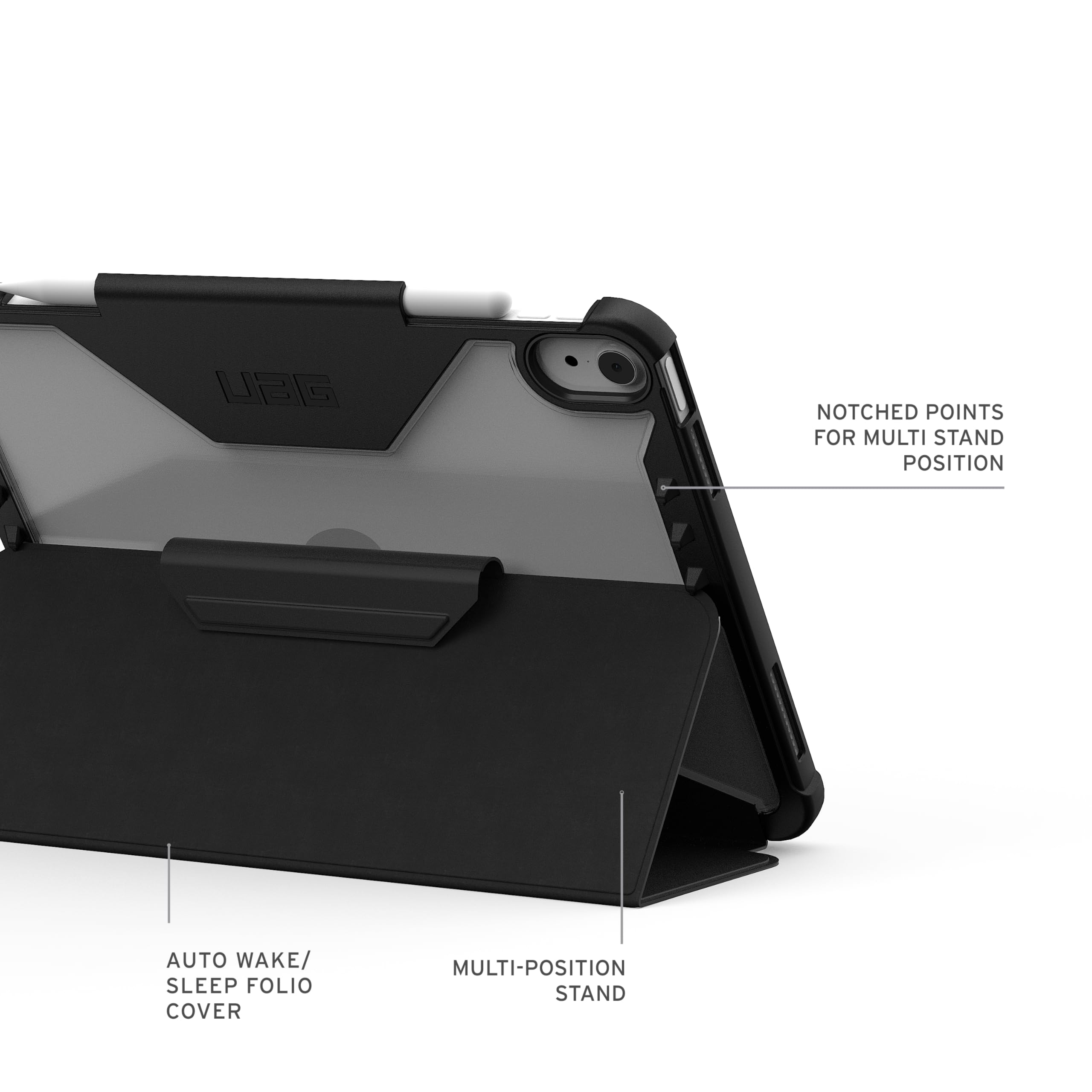 URBAN ARMOR GEAR Progettata per iPad Air 11 (7a generazione, 2025, M3), robusta custodia protettiva a portafoglio con supporto regolabile multi-angolo e portamatite Plyo LT ghiaccio/nero