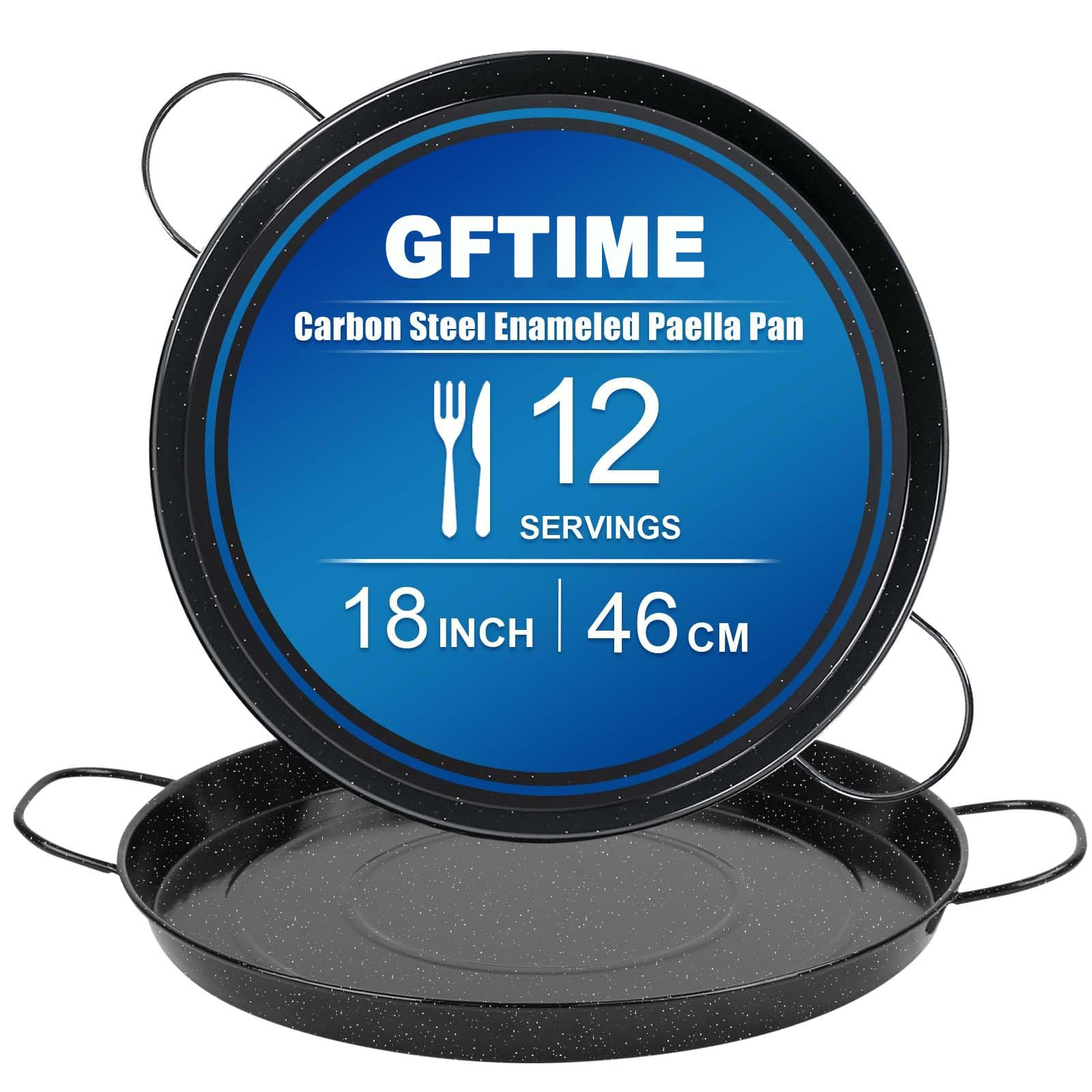GFTIME Enameled Paella Pan –46cm Paella Pan, Non-Stick for 12 Servings, Perfect for Mediterranean & Spanish Dishes, Suitable for Gas & Electric Stoves (Not Induction)