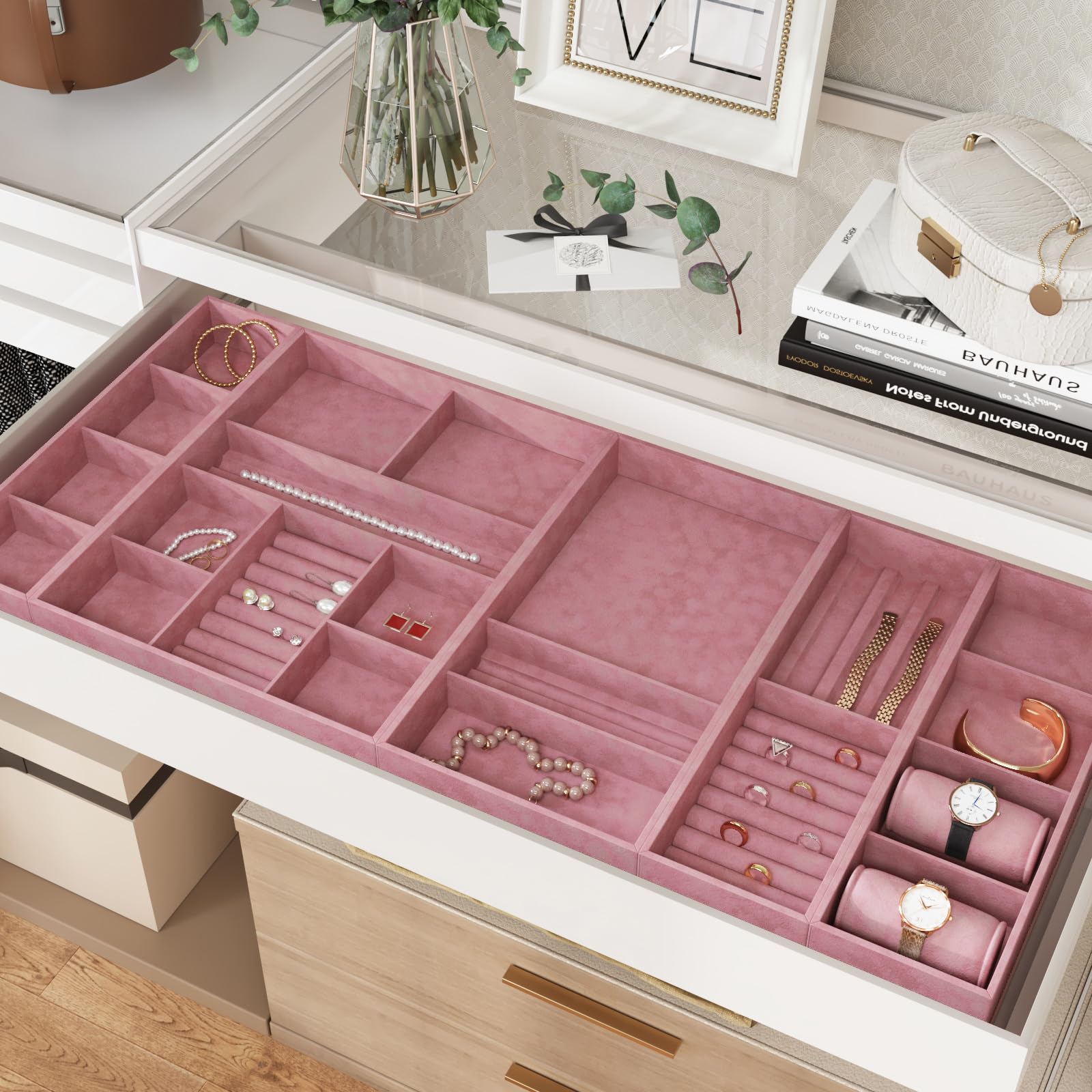 CRE8TIVE Coral Pink Velvet Wallpaper Thick Flocking Cloth Peel and Stick Felt Fabric Vinyl Wrap for Bedroom Velvet Contact Paper for Drawer Liners Jewelry Box Cupboard 30 x 200cm - Image 2