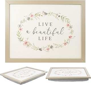 MTS Wooden Lap Tray with Bean Bag Cushion - Beautiful Life Design - Large Padded Tray for Kids and Adults - Perfect for Food, Work, Studies, TV, Sofa, Bed - Great Gift for Family and Friends