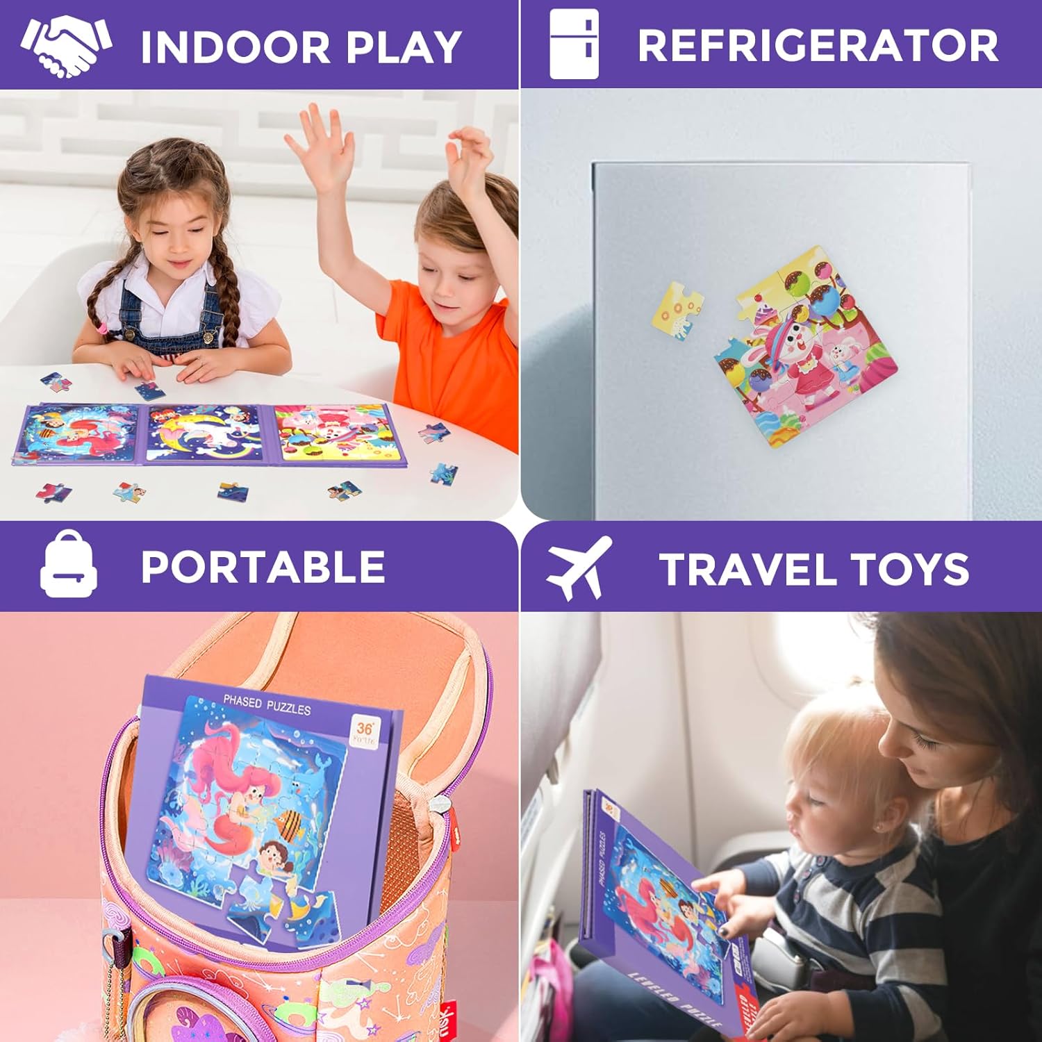 Magnetic Puzzles for Toddlers 1-3, Cartoon Mermaid Magnet 3 in 1 Jigsaw Puzzle, Kids Travel Puzzles Toys, Preschool Learning Toy for Kids 1-8 Year (Mermaid)