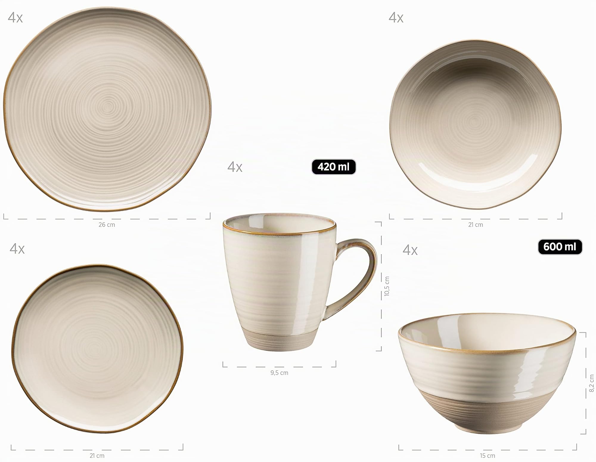 MÄSER 931512 Serie Nottingham Vintage Geschirr-Set & 931372 Serie Nottingham Set aus 3 Servierplatten, Servierteller in 3 Größen im Vintage-Look, Beige, Steinzeug, 28 x 15.5 cm