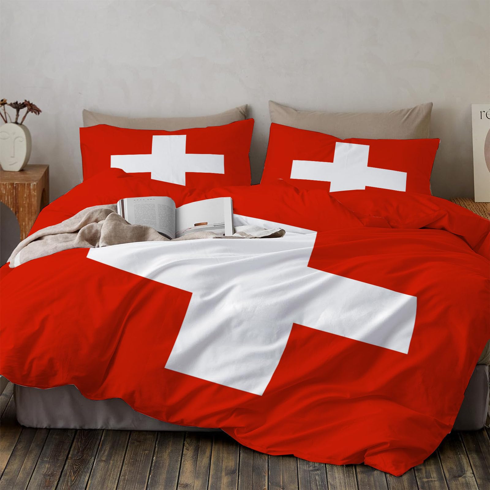 Housse de couette 140x200cm Suisse parure lit enfant adulte motif rouge