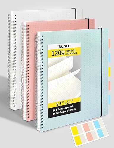 Miniatura 1 de SUNEE Cuaderno de puntos en espiral  Diarios grandes en espiral de 85 x 11 pulgadas papel punteado de 423ozm de grosor paquete de 3 cuadernos de