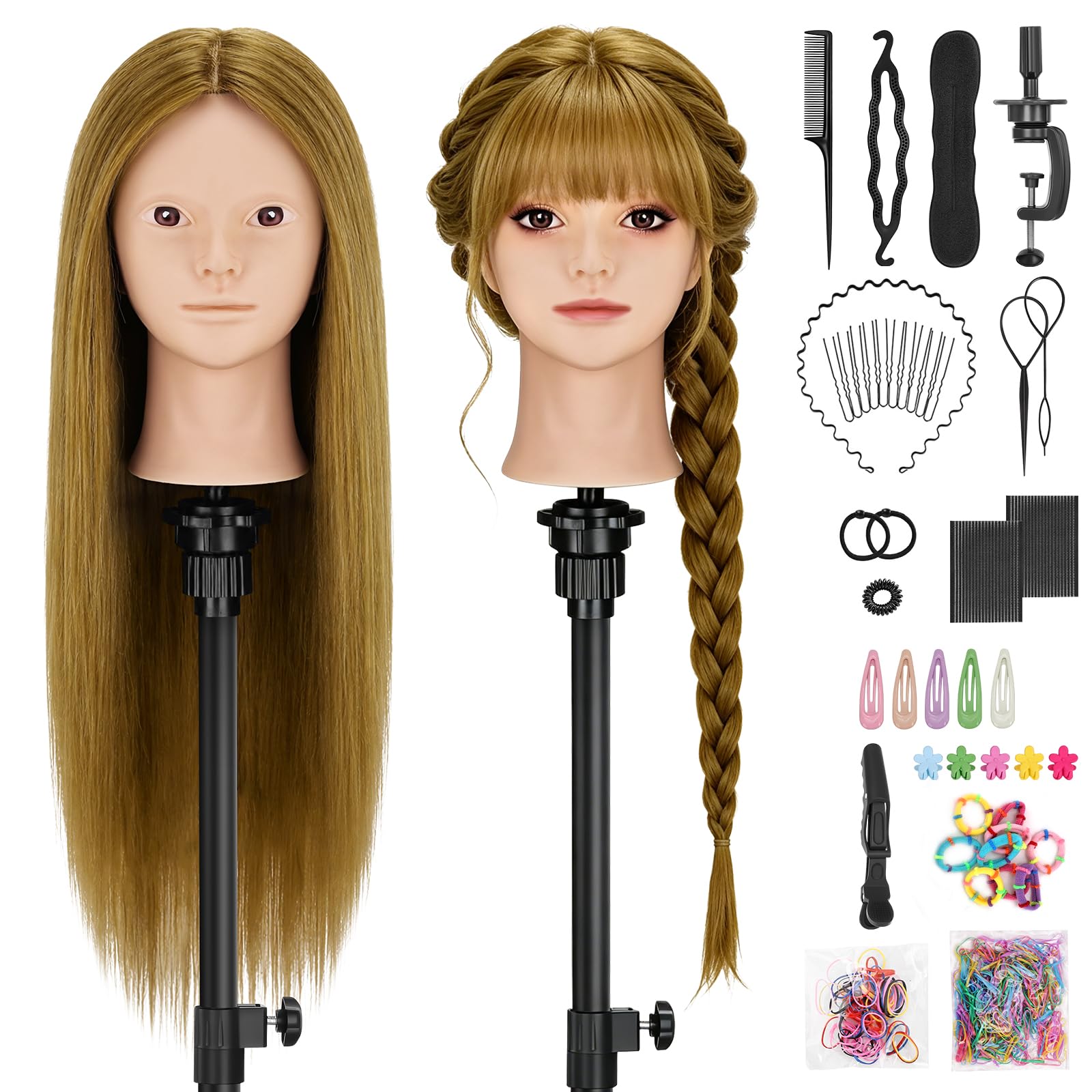 TwoWin Testa Parrucchiere 26 Pollici 66 cm Capelli Veri 80% Marrone dorato
