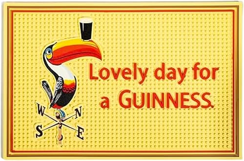 Tapetes de bar Guinness para encimera, 18 x 12 pulgadas, con icónico Gilroy Lovely Day para un tucán retro Guinness