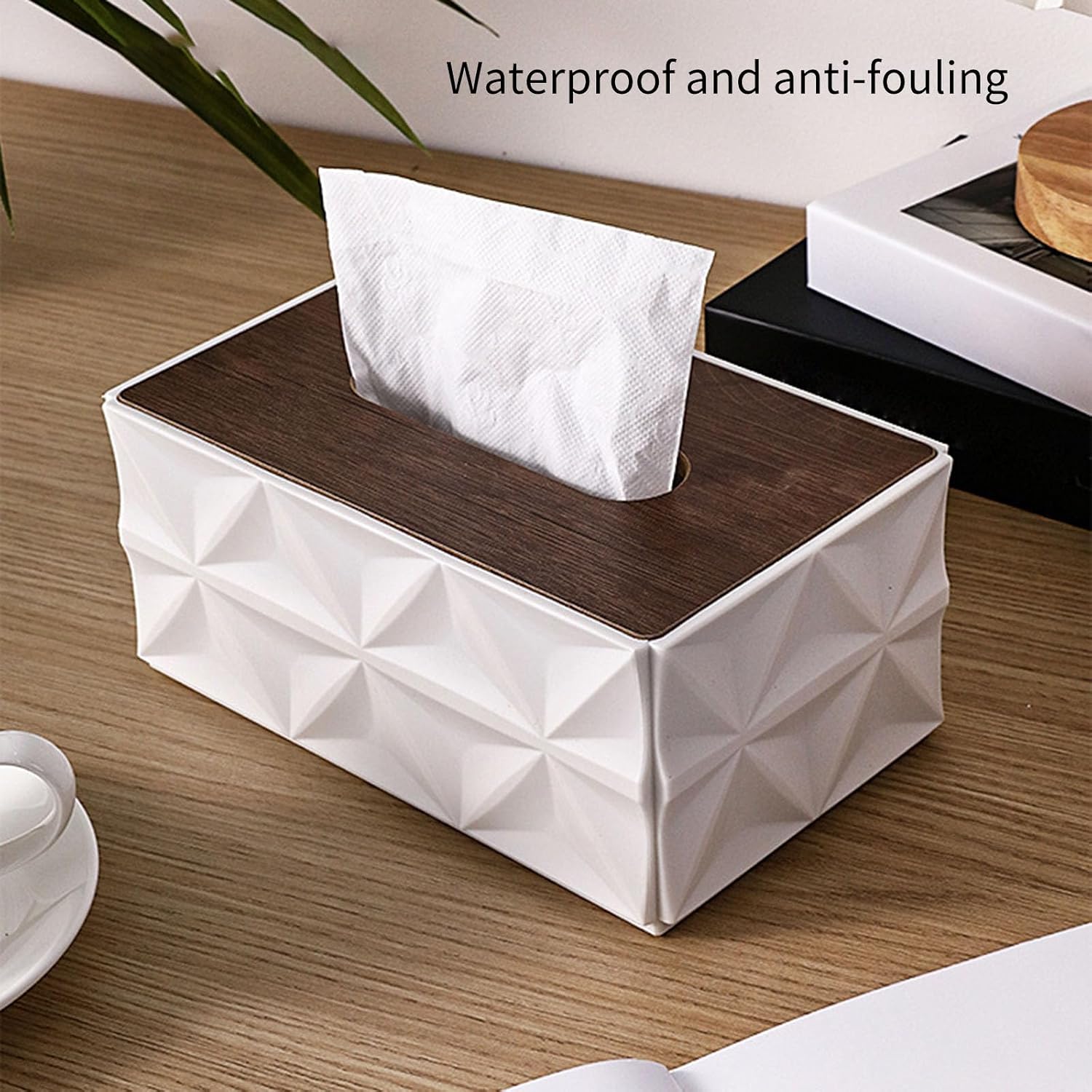 Decorative Household Essential Geometric Designs Wood Cover Tissue Paper Box for Home and Offices Use Tissue Pattern Wooden Home Nonslip Cover Detachable Towel Dispenser Box Holder Geometric Decor Use