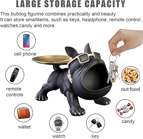 Miniatura 3 de Estatua de bandeja de bulldog francés de resina, cuenco para llaves de plato de caramelo de bulldog, accesorios de bulldog francés, estatuas para