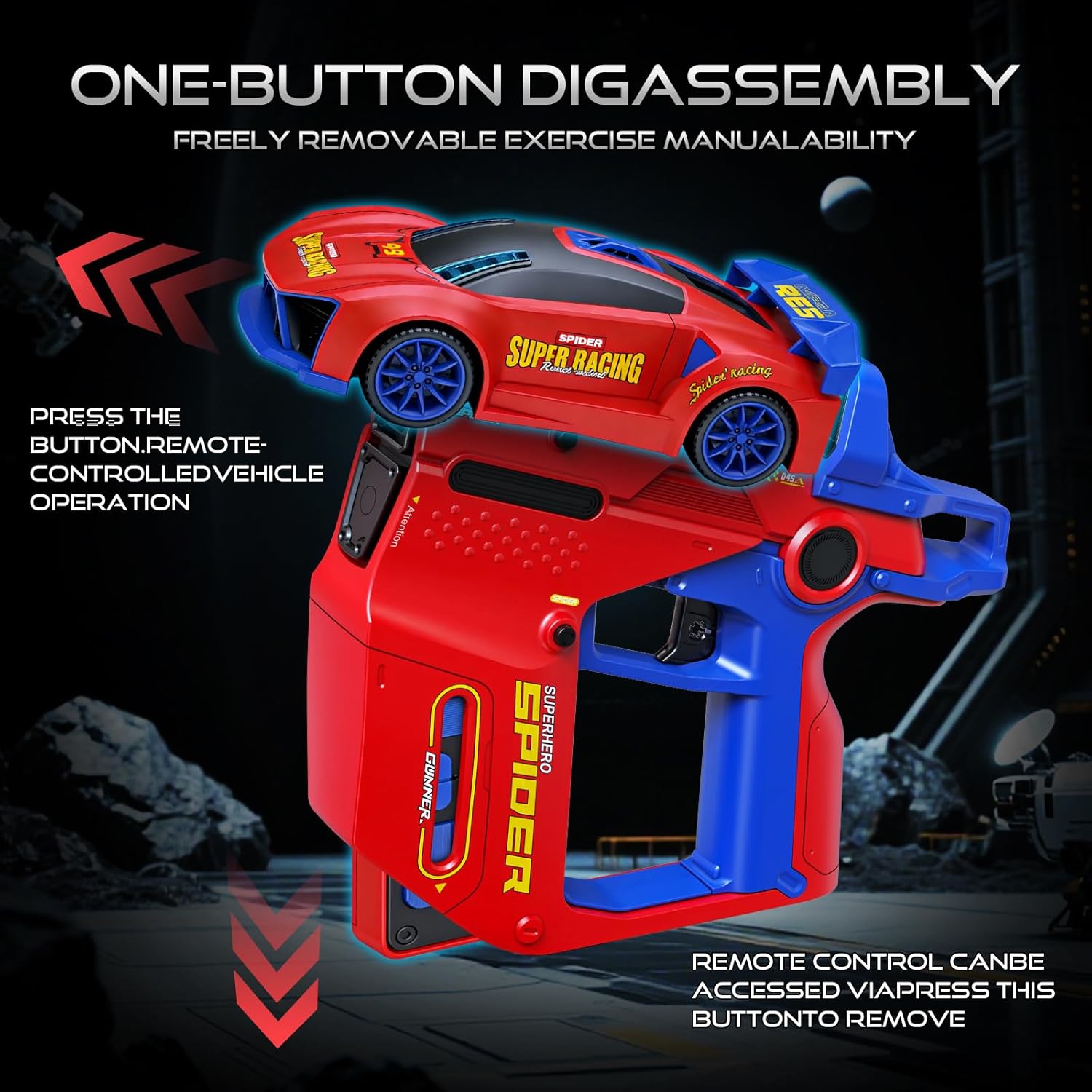 3 IN 1 Remote Control Car with Infrared Gun, 1: 24 Parent-Child Drift RC Car 2.4GHz Stunt Toys with Shooting Game, 2 Rechargeable Charge Battery, Birthday Gifts for Kids Boys Girls Age 6-12 (Red)