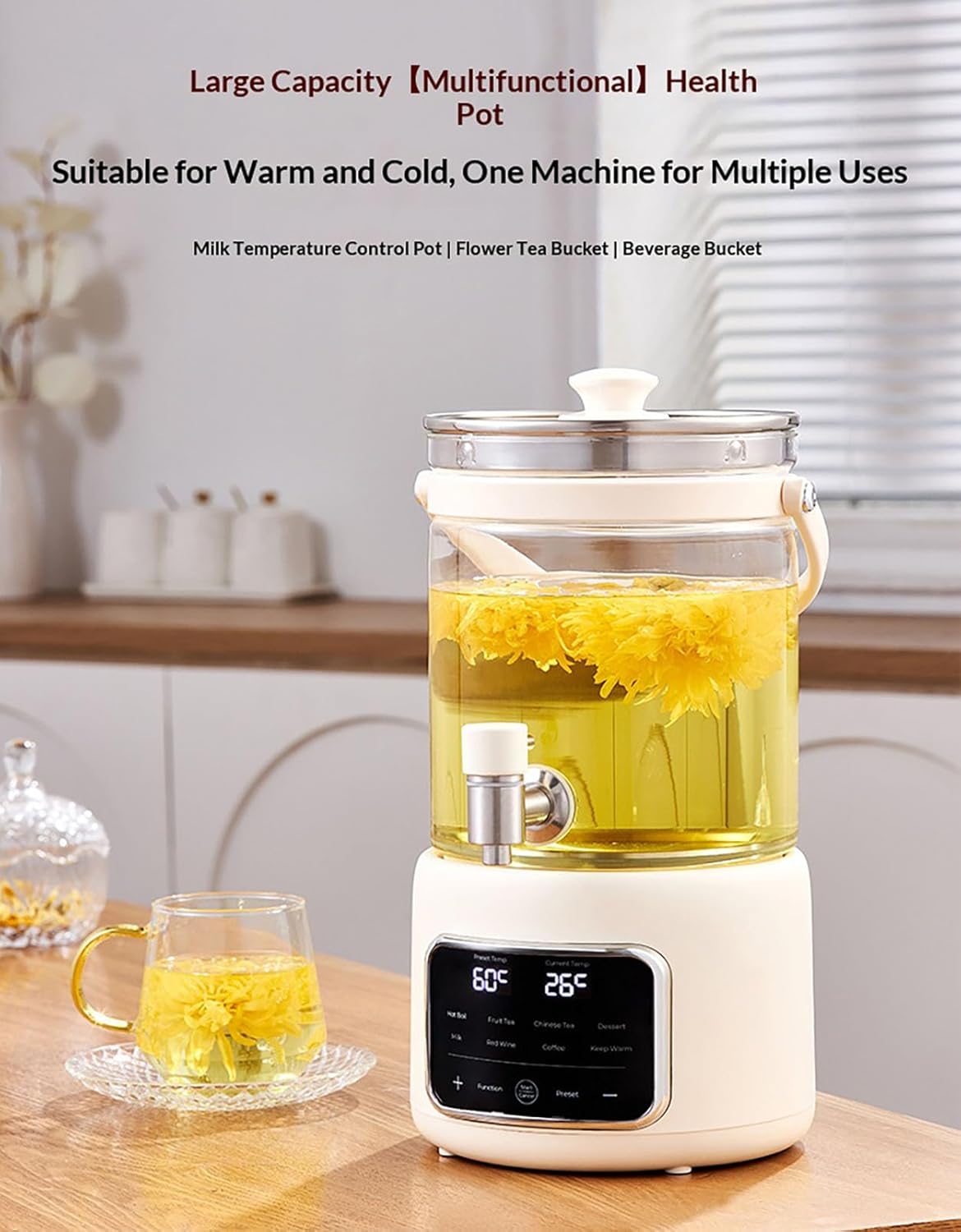 3L Glass Electric Kettle with Touch Screen Herbal Tea Kettle Adjustable Temperature 40-90°C 72-hour Heat Retention High borosilicate glass allows you to easily enjoy tea