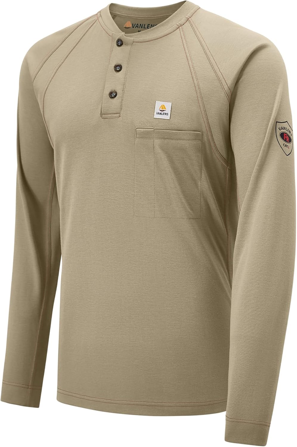 VANLENS FR Shirts for Men Light Weight Flame Resistant Henley Shirts Long Sleeve Shirts HRC2/CAT2 6.5oz 100% Cotton