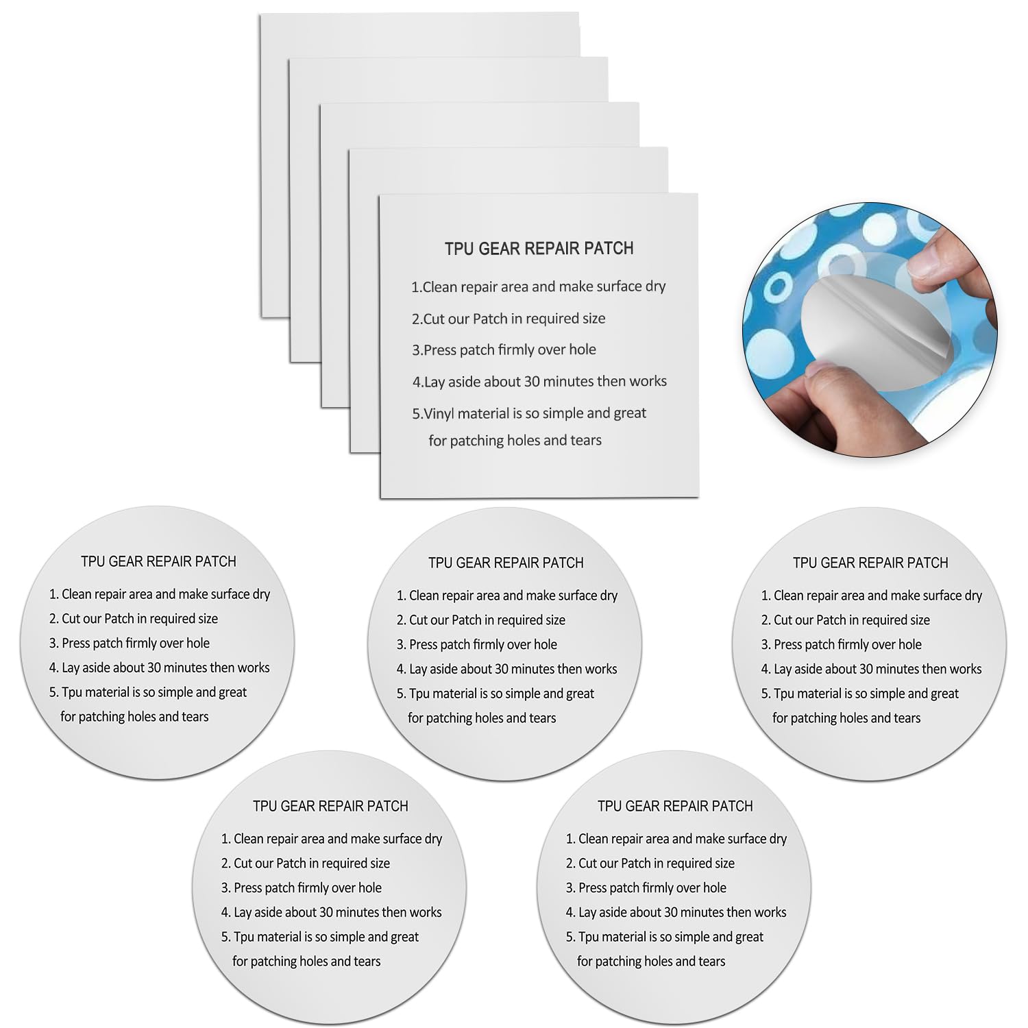 10 Pack TPU Pool Repair Patch Kit, Self-Adhesive Waterproof Repair Patches for Air Mattress, Swimming Pool, Bounce House, Tent, Canvas, Canopy, Pool Floats, Tubes Air Bed and Inflatable