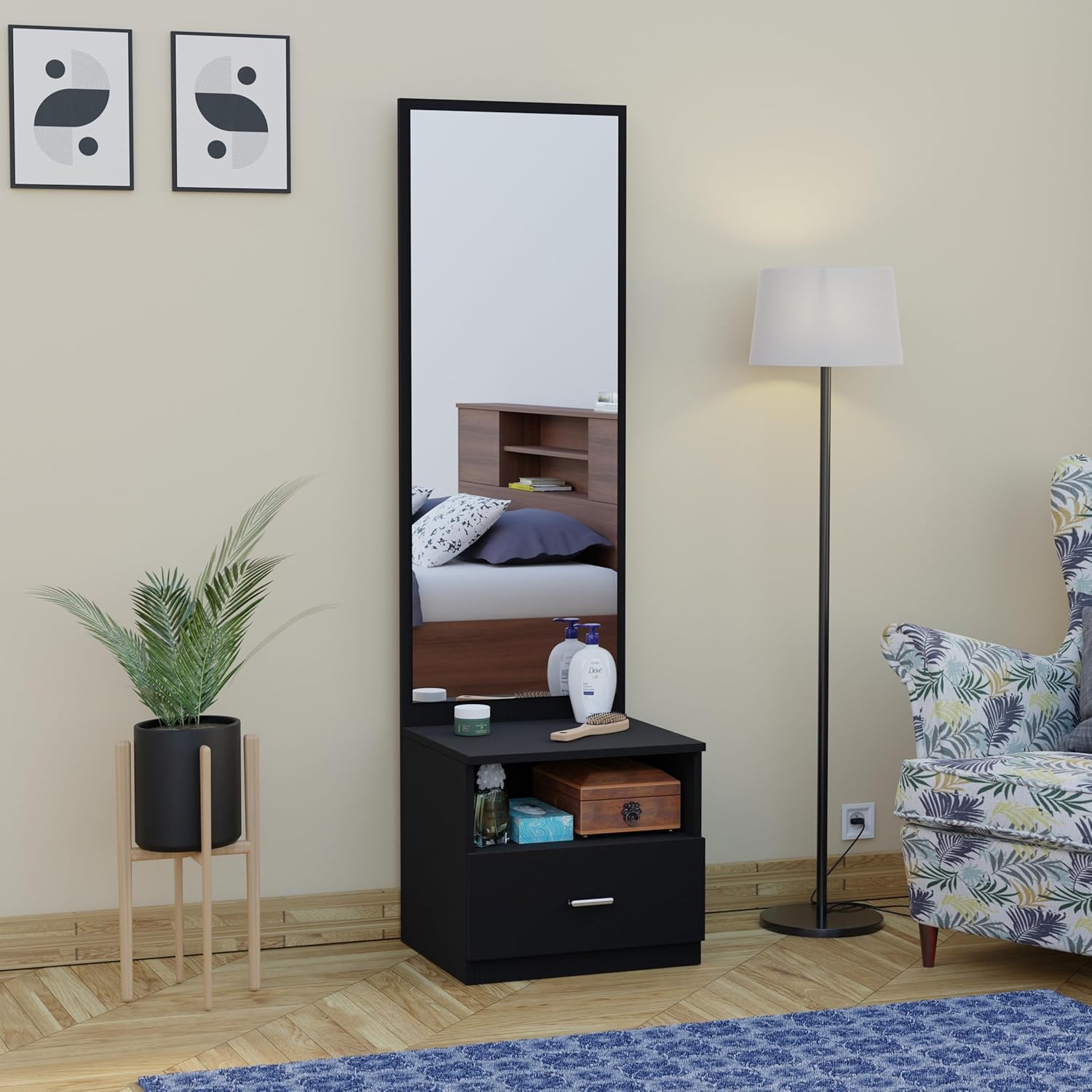 MAMTA DECORATION Engineered Wood Dressing Table with Mirror & Storage Wooden Vanity Table for Bedroom, Living Room & Home Use (Wenge Black Finish)-image-2