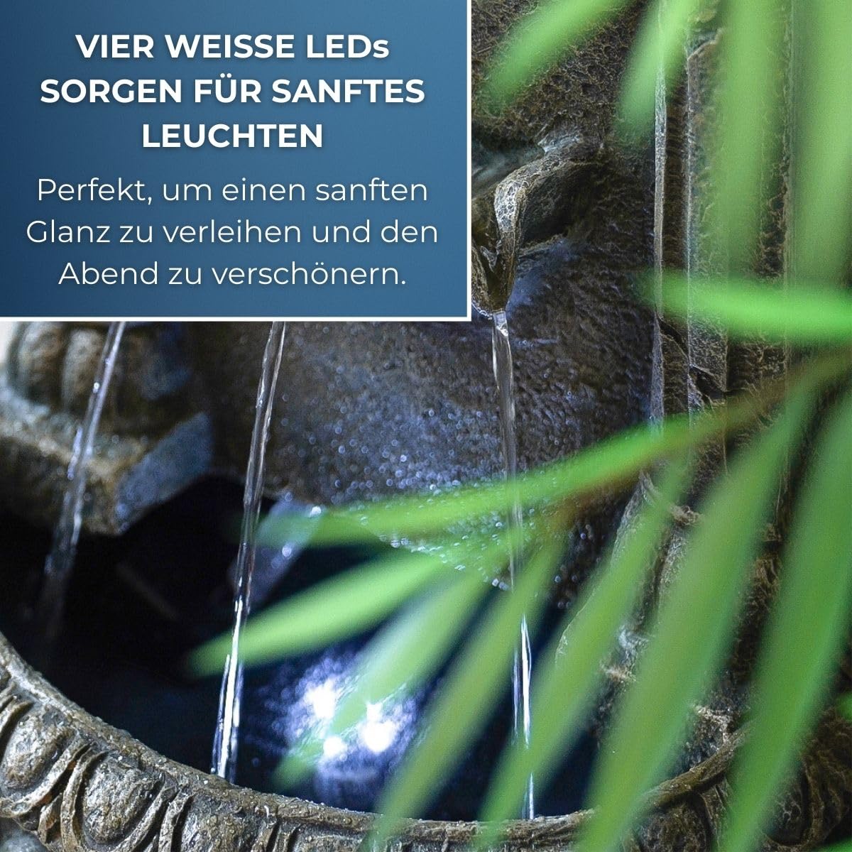 Festive Lights Fontaine solaire à LED - 55 cm - Tête de lion italienne - Solaire et USB - Fontaine de jardin pour l'intérieur et l'extérieur - Jeu d'eau de jardin