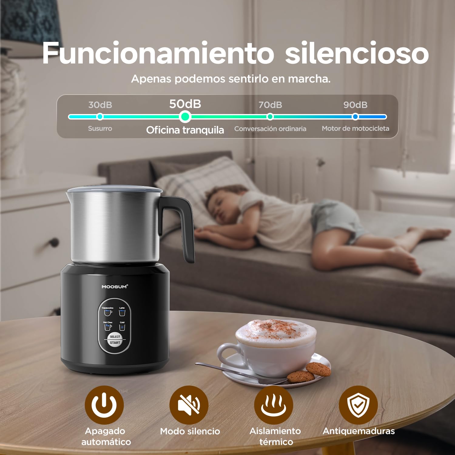 Espumador de Leche 500ml Eléctrico, Hacedor Automático de Espuma Caliente y Fría, Calentador de Leche, Máquina de Chocolate Caliente, Acero Inoxidable de Grado Alimentario,Acero inoxidable