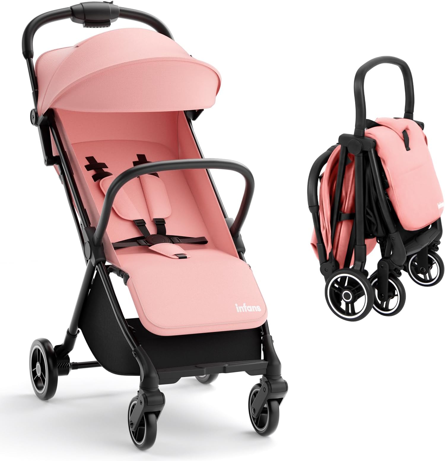 INFANS Ultra-Compact Fold Airplane Ready Travel Stroller, One-Hand Gravity Fold Near Flat Recline Seat, Foldable Toddler Stroller for Infant 6-36 Month