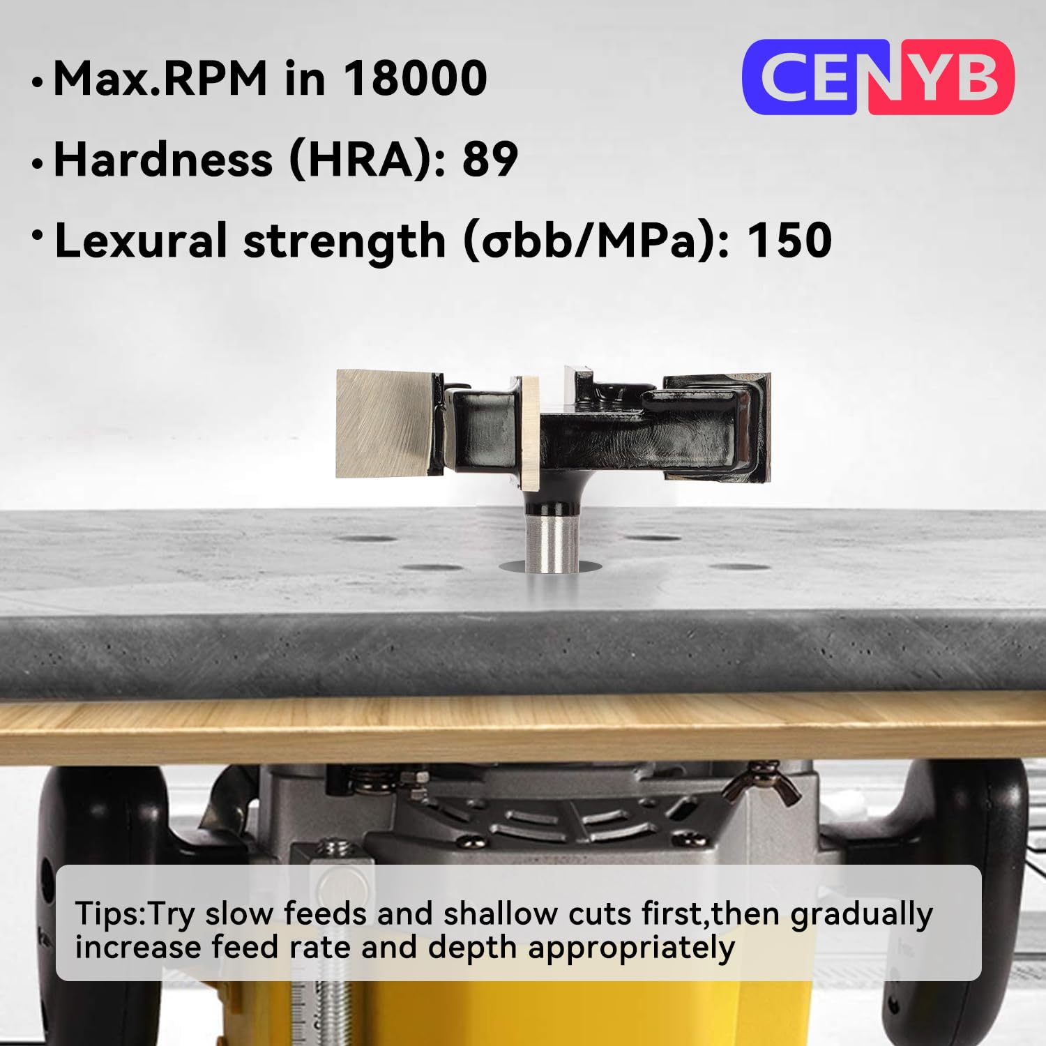 CNC Spoilboard Surfacing Slab Flattening Router Bit, 4 Teeth, 1/4" Shank, 2" Cutting Diameter, 1/2" Cutting Depth, 1/2" Shank with Router Free Collet,for Woodworking Tools