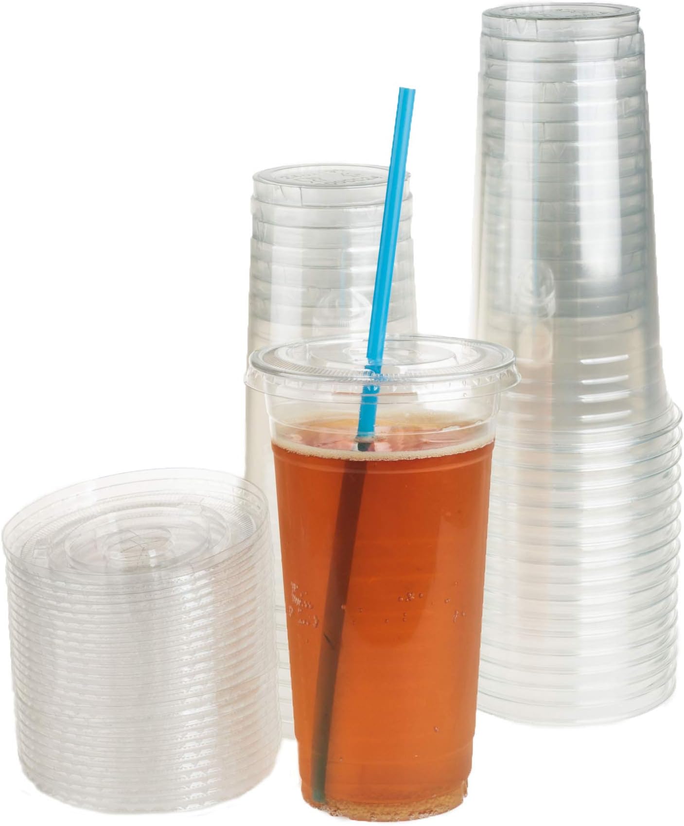 Golden AppleCup series, 24oz Clear Plastic cups with Flat lids X hole 30sets , BPA Free
