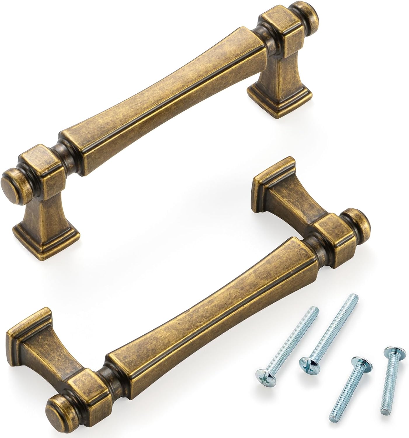 10 Pack 3 Inch Hole Centers, Antique Brass Cabinet Pulls Vintage Brass Cabinet Handles Brass Kitchen Hardware for Cabinets 2501 Drawers Bedroom Dresser Bathroom Vanity Cupboard Closet