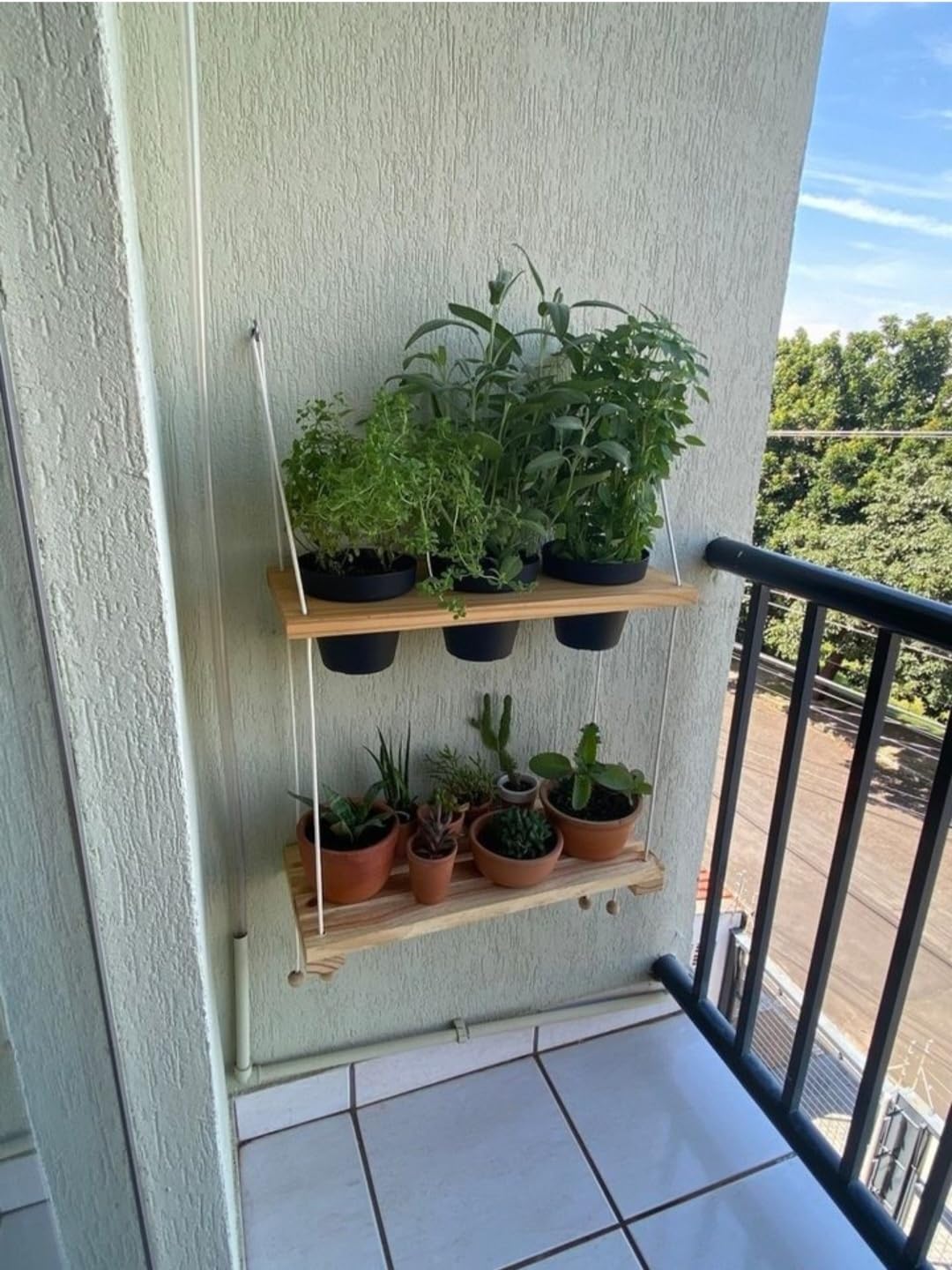 ROYAL 11 ART & CRAFT Floating Shelf Wall | Wooden Shelf Wall | Hanging Planter Stand | Flower Pot Stand | Planter for Patio Living Room Balcony Café Garden Decoration | Pine Wood | 2 Tier (24 Inch) - Image 2 thumbnail