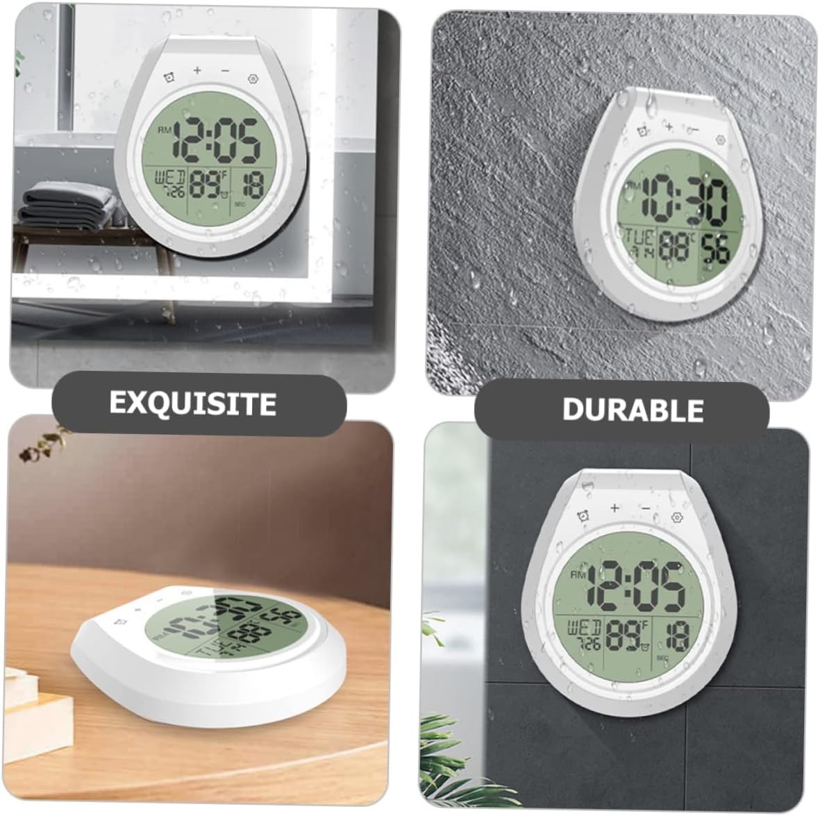 Wall Hanging Clock for Bathroom Laundry Battery Operated Shower Clock with Suction Cup Silent Design Home Decor Present for House
