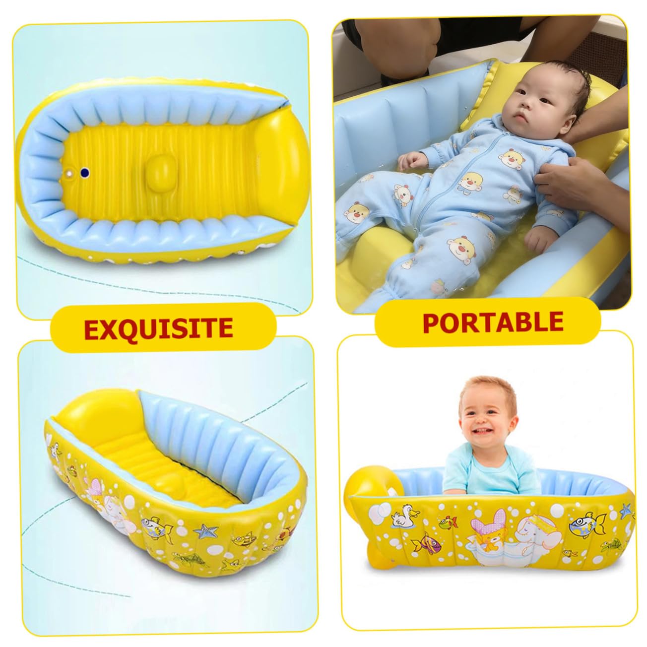 Vaguelly Bassin Gonflable pour Bébé en Pvc Motifs Dessin Animé, Pratique et Sécurisé pour Bain Intérieur et Extérieur, pour Garçon et Fille