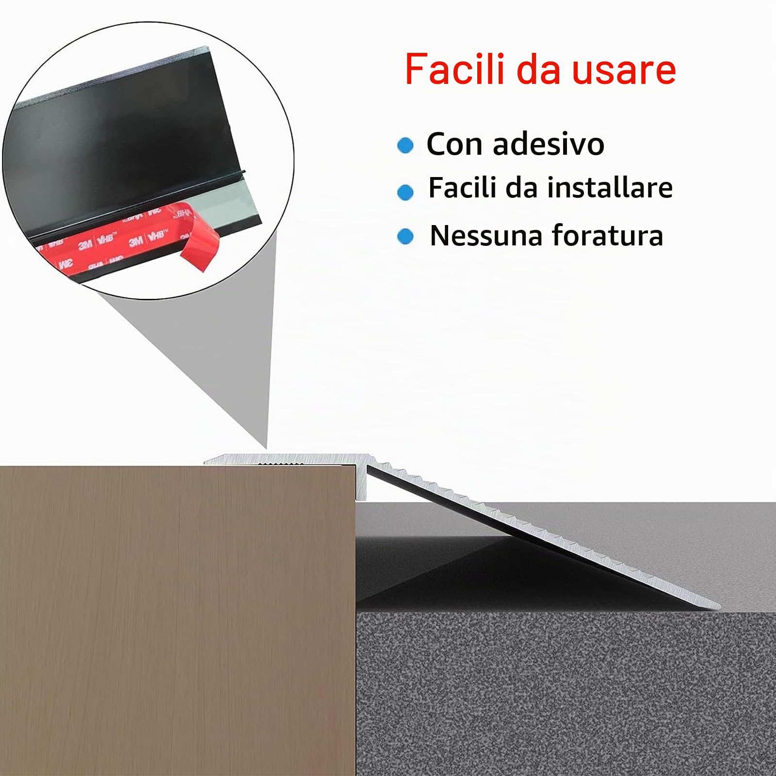 LIYI929GP Profilo Transizione Pavimento in Alluminio - Striscia di Soglia Strisce di Copertura per Pavimenti per Pavimento con Dislivello di 1-4cm - Antiviaggio Antiscivolo Facile da Installare