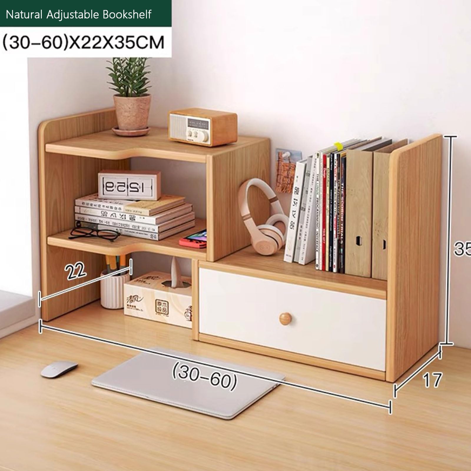 Organizator półki biurkowej Regulowane rozszerzalne półki na półkę na pulpicie Półki stacjonarne biura domowego Wyświetlacz półka mini regał Freestyle Rotation Display Organizer,Natural c