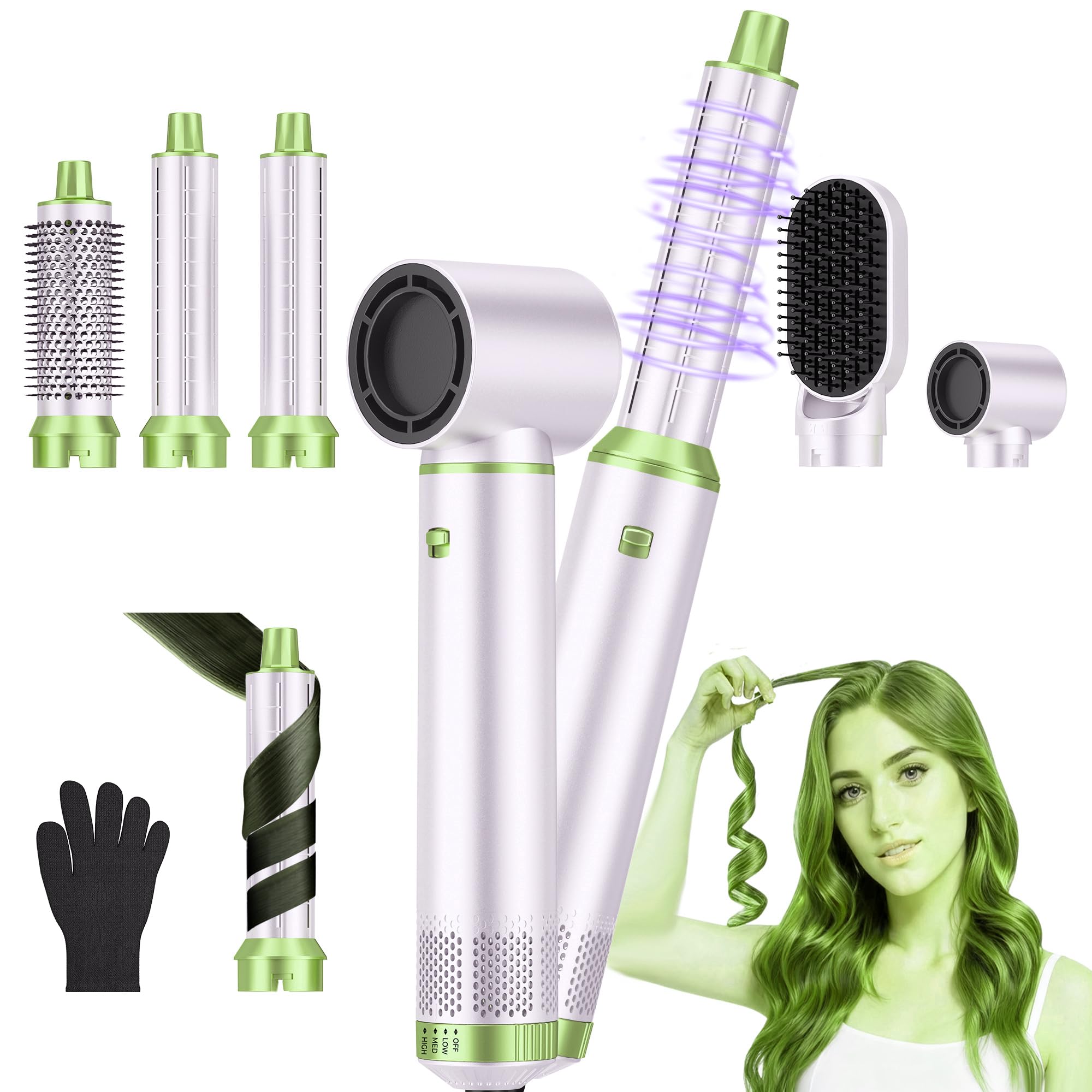 5 in 1 Blow Dryer Brush Set, Detachable Hot Air Styler &amp; Hair Dryer Brush for Women, Blowout Brush with Auto Wrap Curling Iron, Smoothing Brush &amp; Round Brush Volumizer for All Hair Types