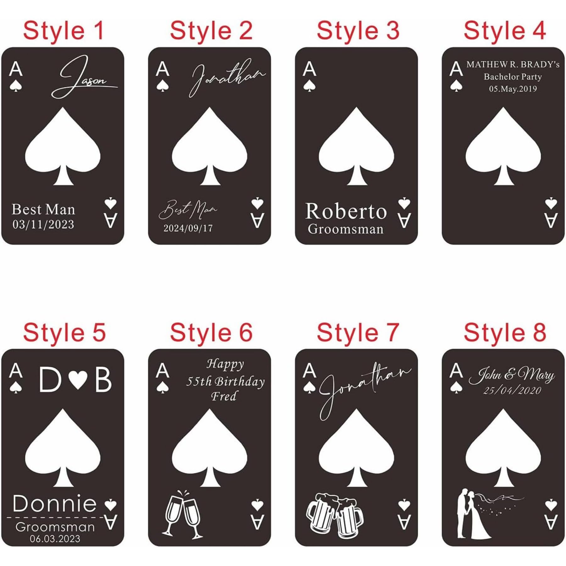 Apribottiglie con incisione, asso di picche, apribottiglie personalizzato, regalo di nozze, apribottiglie con carta di credito, regali per proposte di sposo (60 pezzi)