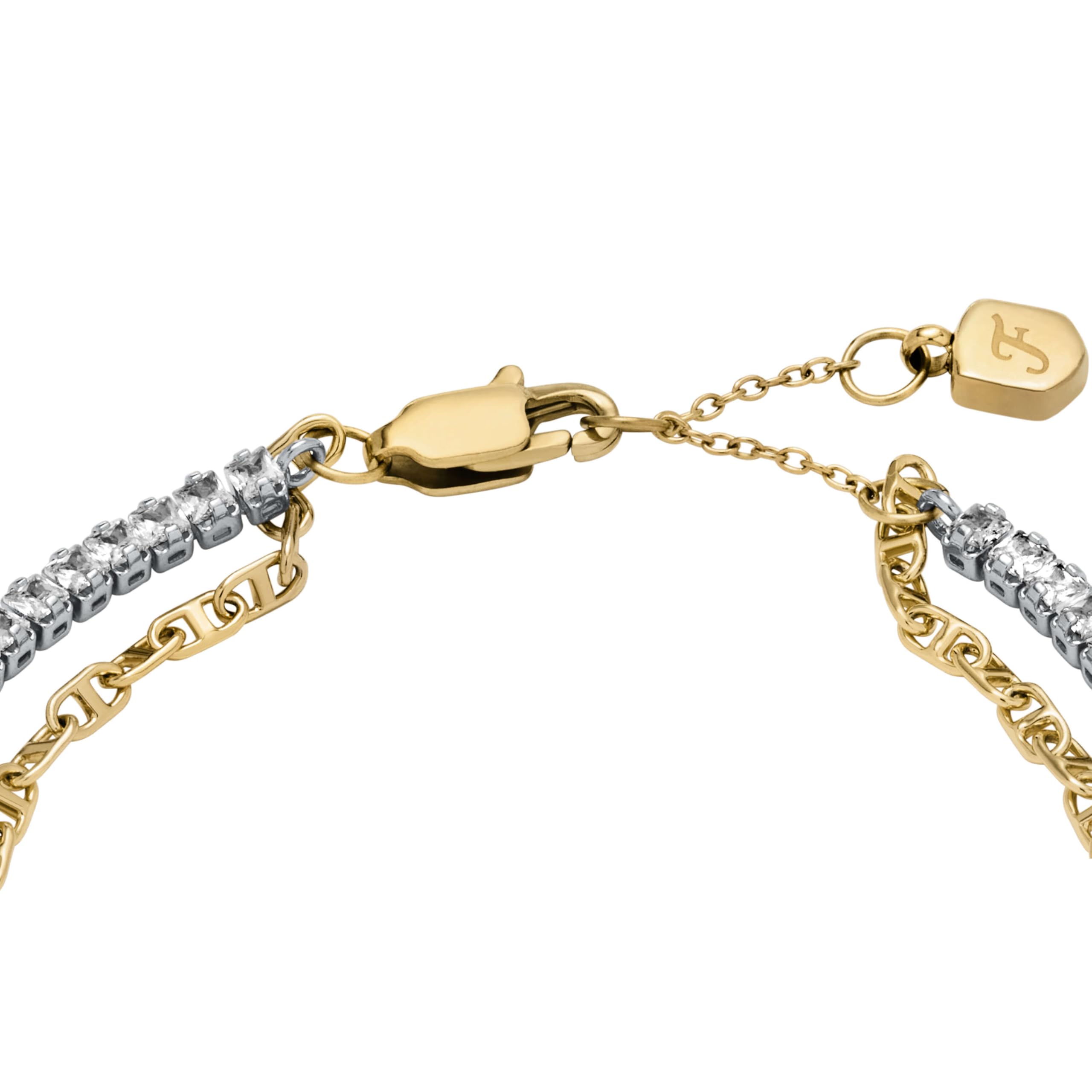 Fossil Bracciale donna in ottone con chiusura a moschettone a doppia catena
