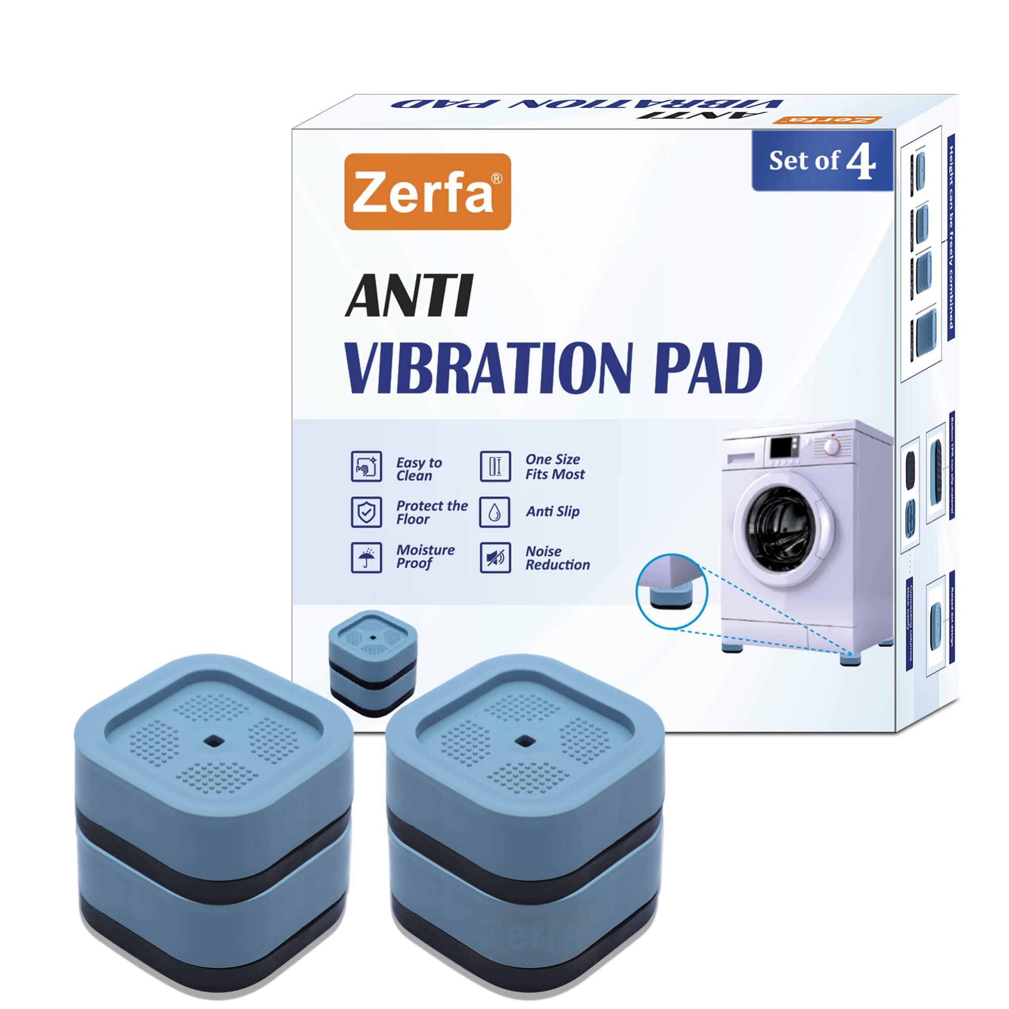 Stackable Washer Dryer Anti Vibration Pads, Fridge Washing Machine Leveling Feet Anti Walk Pads Shock Absorber Furniture Lifting Base (ZP963 Square (Blue))