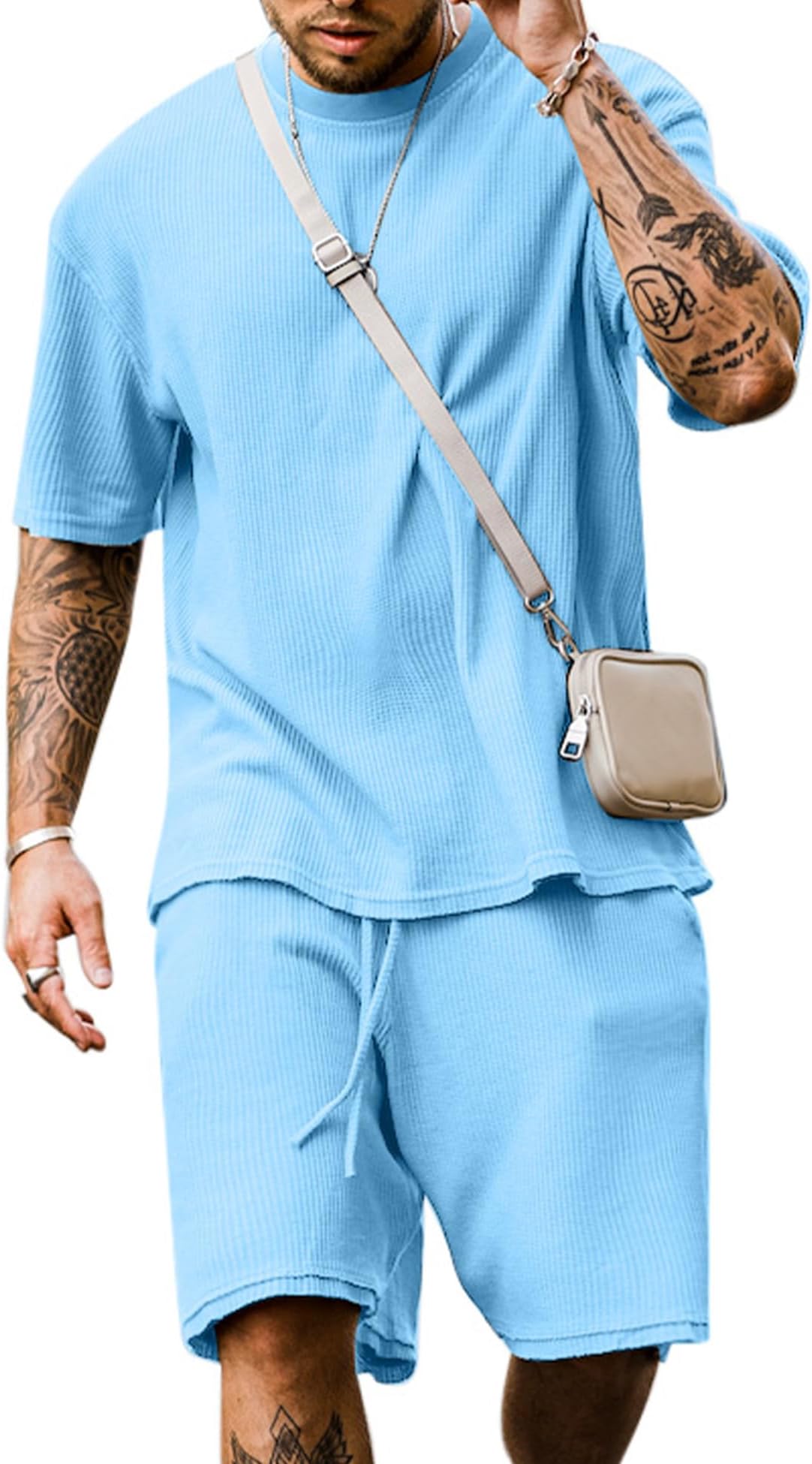 Men's Short Sleeve Tracksuit Summer T Shirt & Shorts set 2 Pockets Oversize Two Piece Casual Daily Duty-off