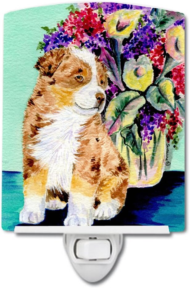 Caroline's Treasures SS8312CNL Australian Shepherd Ceramic Night Light Compact, UL-Certified, Ideal for Bedroom, Bathroom, Nursery, Hallway, Kitchen, 6x4x3, Multicolor