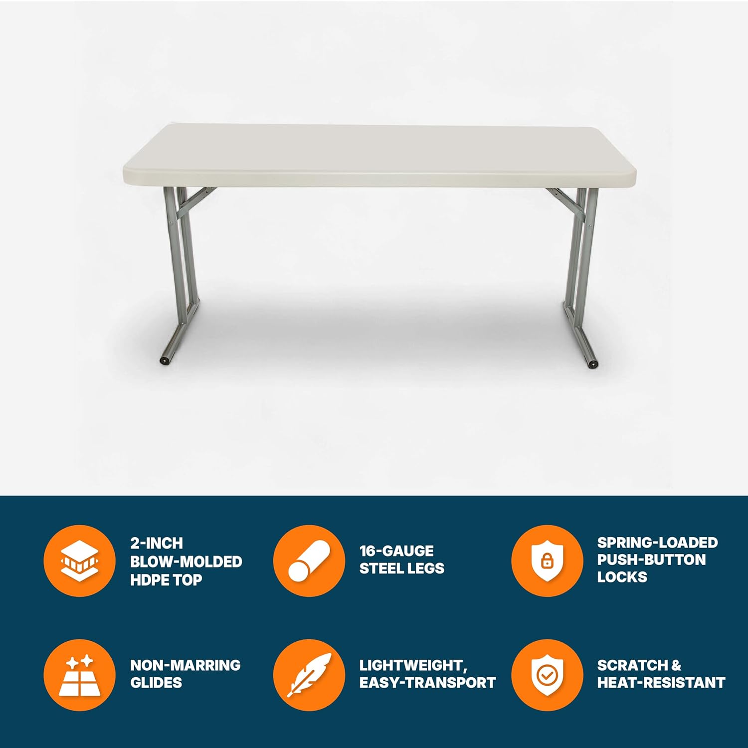 OEF Furnishings OEFBT-SEM1860 Commercial-Grade Premium Industrial Seminar Folding Table with Thick Blow-Molded Top and 16-Gauge Cantilever Steel Legs (Seminar, 18" × 60", Speckled Gray Top)